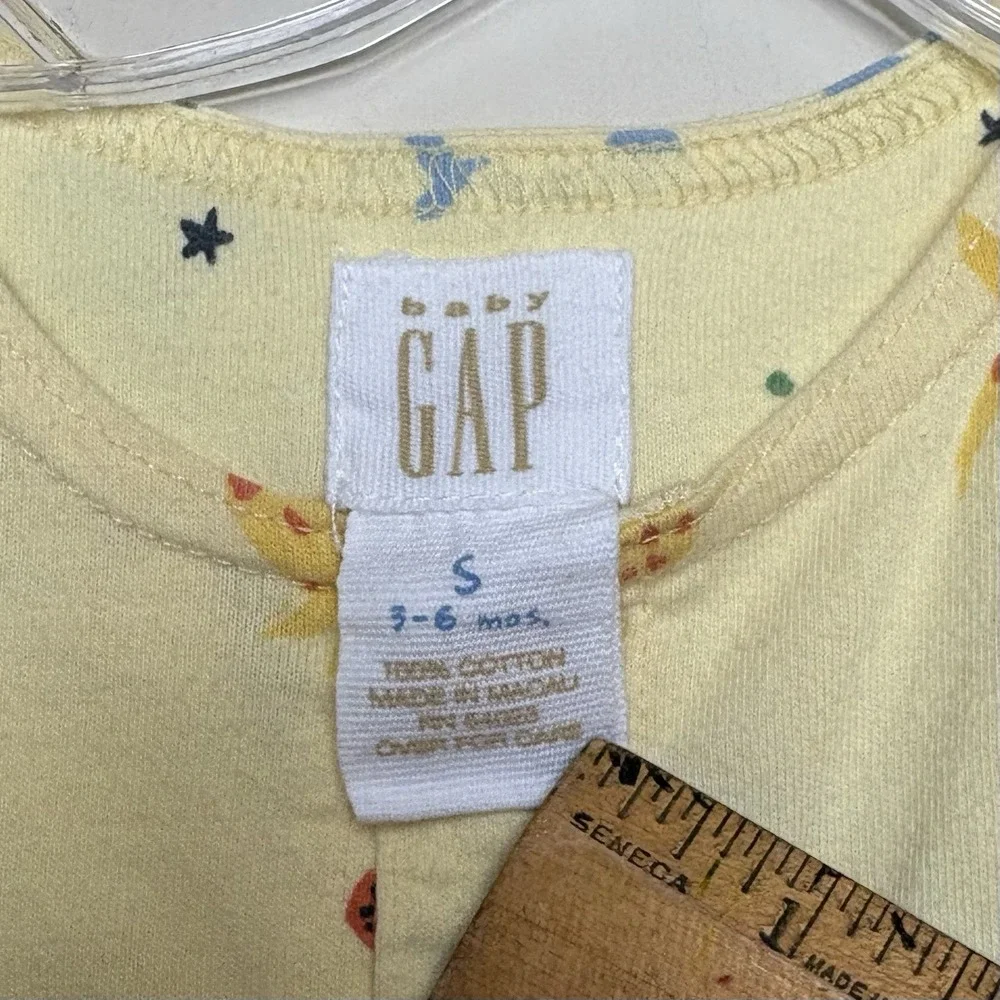 Vintage Baby Gap 90s Bubble Romper Yellow Zoo Animals Cotton‎ 3-6 Months